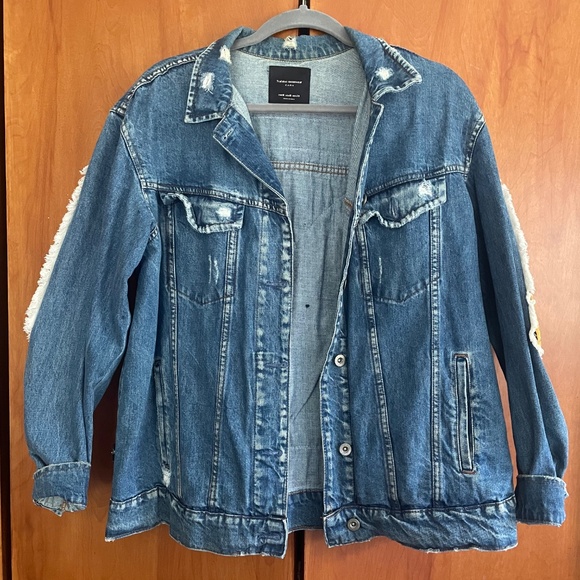 Zara embroidered oversized boho denim jacket - Picture 2 of 4
